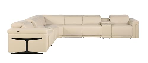 BlackJack Furniture Riccardo 8-Piece Italian Leather Sectional Sofa with 4 Power Reclining Couch Seats, USB & Wireless Chargers, Headrests, Lumbar Support, Cup Holder, and Console Storage, Beige