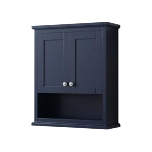 wyndham collection avery over-the-toilet bathroom wall-mounted storage cabinet in dark blue with polished chrome trim