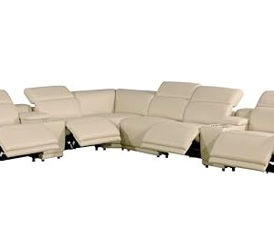 BlackJack Furniture Riccardo 8-Piece Italian Leather Sectional Sofa with 4 Power Reclining Couch Seats, USB & Wireless Chargers, Headrests, Lumbar Support, Cup Holder, and Console Storage, Beige