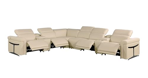 BlackJack Furniture Riccardo 8-Piece Italian Leather Sectional Sofa with 4 Power Reclining Couch Seats, USB & Wireless Chargers, Headrests, Lumbar Support, Cup Holder, and Console Storage, Beige