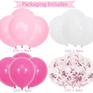 Pink Birthday Decorations, Happy Birthday Banner, Pink Birthday Balloons Decorations, 16 pcs 12 inch Happy Birthday Balloons with 2 Ribbons for Girl and Women Birthday Party Decoration