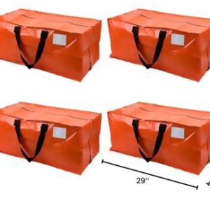 DURASACK Heavy Duty Moving Bag Storage Container Duffle Bag with Zipper, Reinforced Carry Straps and Backpack Straps, Made of Rugged Woven Polypropylene, Pack of 4, Orange