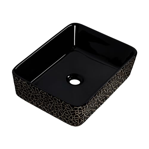 Strictly Sinks 18 Inch Rectangular Black Vessel Sink - Ceramic Countertop Bathroom Sink – Easy to Install Above Counter Luxurious Bathroom Vessel Sink (18-3/4″ W x 14-3/8″ L x 5-1/4″ H)