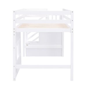 Harper & Bright Designs Low Loft Bed with Stairs, Twin Bed Frame for Kids with Storage, White