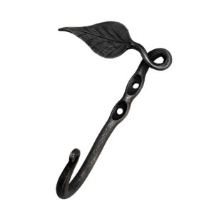 Living Ideas Hand Forged Wall Mounted Leaf Hook Wrought Iron Handmade Metal Rustic Hook for Plant, Mug & Hat Blacksmith Farmhouse Decor Coat Hook Rack Antique Finish Heavy Duty Kitchen Towel Hooks