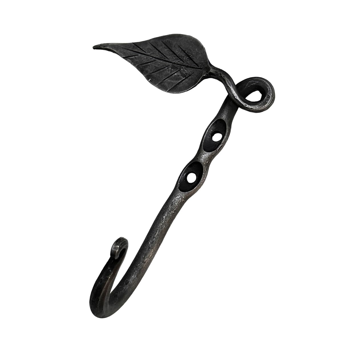 Living Ideas Hand Forged Wall Mounted Leaf Hook Wrought Iron Handmade Metal Rustic Hook for Plant, Mug & Hat Blacksmith Farmhouse Decor Coat Hook Rack Antique Finish Heavy Duty Kitchen Towel Hooks