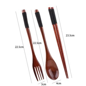 Cutlery 3PCS Fork Chopsticks Spoon Set Portable Tableware Chinese Wooden Utensils Sets Dinner Sets Long Handle Utensils With Fork Spoon Chopsticks