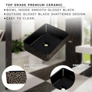 Strictly Sinks 18 Inch Rectangular Black Vessel Sink - Ceramic Countertop Bathroom Sink – Easy to Install Above Counter Luxurious Bathroom Vessel Sink (18-3/4″ W x 14-3/8″ L x 5-1/4″ H)