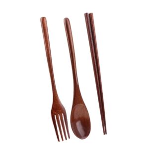 cutlery 3pcs fork chopsticks spoon set portable tableware chinese wooden utensils sets dinner sets long handle utensils with fork spoon chopsticks