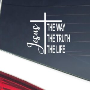 Thistle Brook Cottage Jesus The Way The Truth The Life Christian Car Decal Sticker Cross Back Window Transfer 5H x 5W White 102