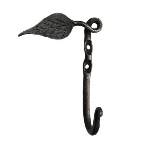 living ideas hand forged wall mounted leaf hook wrought iron handmade metal rustic hook for plant, mug & hat blacksmith farmhouse decor coat hook rack antique finish heavy duty kitchen towel hooks