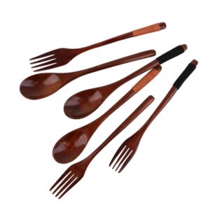 Cutlery 3PCS Fork Chopsticks Spoon Set Portable Tableware Chinese Wooden Utensils Sets Dinner Sets Long Handle Utensils With Fork Spoon Chopsticks