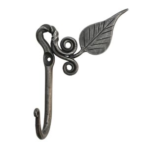 living ideas hand forged metal leaf hook wrought iron handmade wall mounted rustic hook for plant, mug & hat blacksmith farmhouse decor coat hook rack antique finish heavy duty kitchen towel hooks