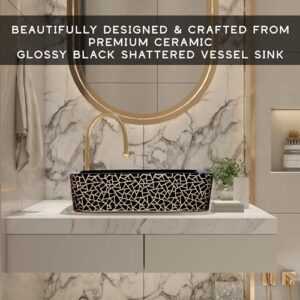 Strictly Sinks 18 Inch Rectangular Black Vessel Sink - Ceramic Countertop Bathroom Sink – Easy to Install Above Counter Luxurious Bathroom Vessel Sink (18-3/4″ W x 14-3/8″ L x 5-1/4″ H)