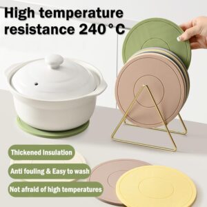 H&W 6Pcs Thickened Pot Holders, Silicone Trivets, Non-Slip Heat Resistant Pads, with 1 Gold Triangle Holder, for Kitchen Hot Pots and Pans(6 Colors)