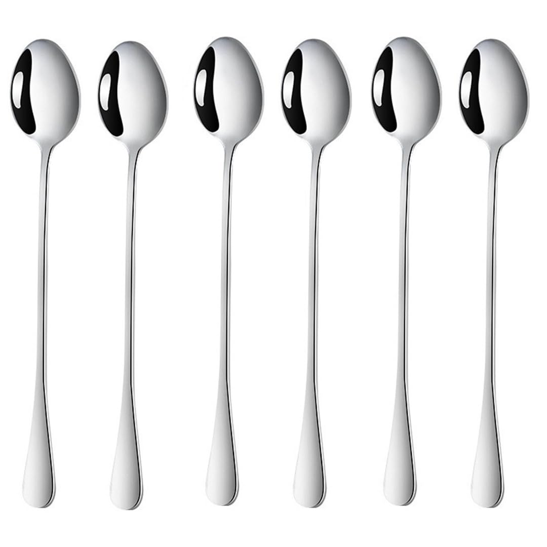 Long Handle Spoons,7.6-inch Ice Tea Spoon, Coffee Stirrers,Ice Cream Spoon, AXIAOLU Premium Stainless Steel Coffee Spoons, Cocktail Stirring Spoons, Set of 6 (6 Pieces Silver)