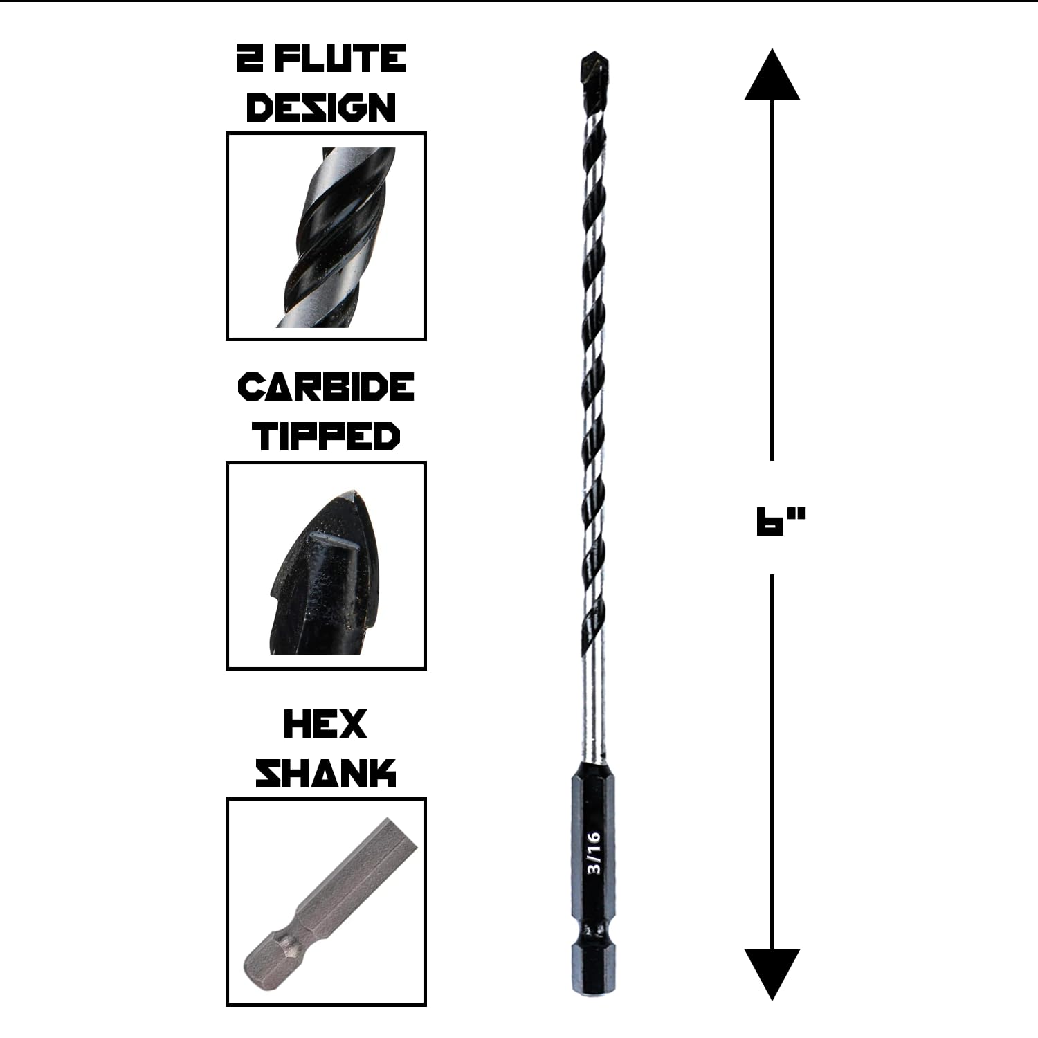 Owl Tools 3/16 Inch Masonry Drill Bits (13 Pack - Industrial Grade - Standard Chuck) 6 Inch All Purpose Masonry Bits for Concrete, Stone, Block, & More!