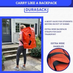 DURASACK Heavy Duty Moving Bag Storage Container Duffle Bag with Zipper, Reinforced Carry Straps and Backpack Straps, Made of Rugged Woven Polypropylene, Pack of 4, Orange