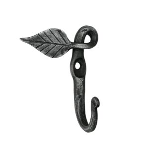 Living Ideas Hand Forged Metal Leaf Hook Set of 6 Pcs Wrought Iron Handmade Rustic Hook for Plant & Mug Blacksmith Farmhouse Decor Coat Hook Rack Antique Finish Heavy Duty Kitchen Towel Hooks