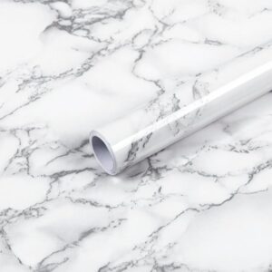 decoroom marble contact paper 17.71''×118''，white grey peel and stick wallpaper，glossy self adhesive marble granite paper for kitchen countertops cabinets