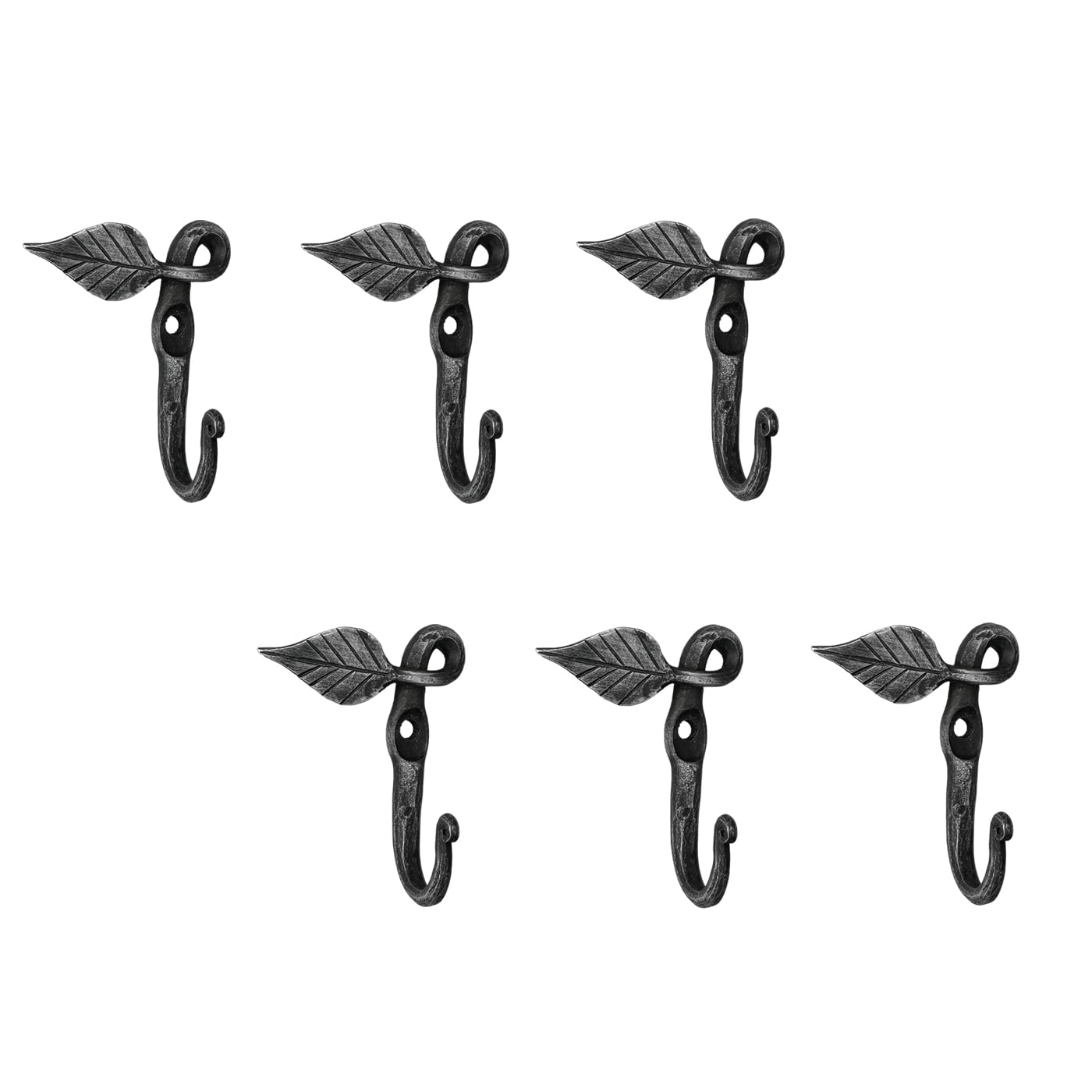 Living Ideas Hand Forged Metal Leaf Hook Set of 6 Pcs Wrought Iron Handmade Rustic Hook for Plant & Mug Blacksmith Farmhouse Decor Coat Hook Rack Antique Finish Heavy Duty Kitchen Towel Hooks