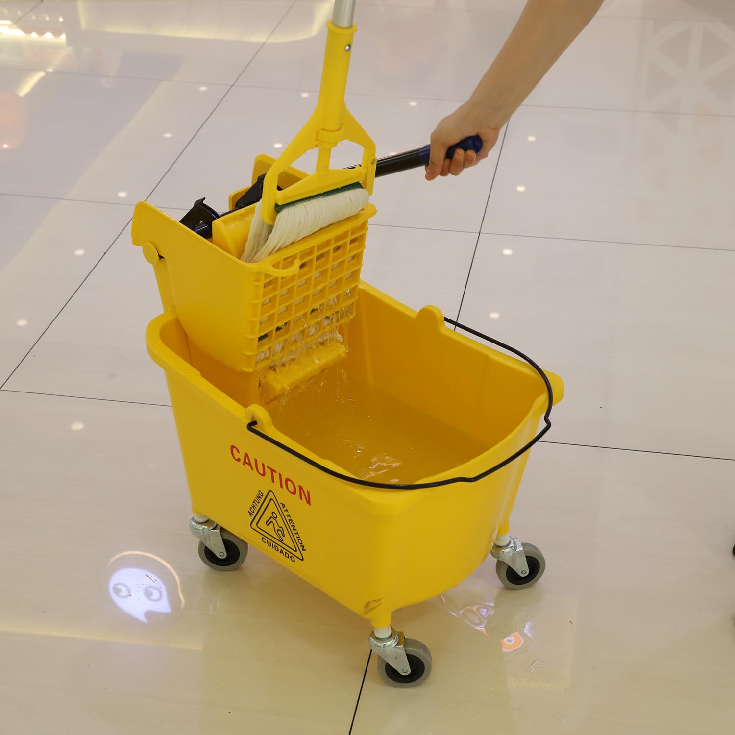 Midoneat Commercial Mop Bucket with Side Press Wringer on Wheels, 35Qt,Yellow Including One Commercial Mop