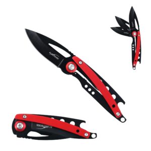 albatross simple and practical pocket folding knife for daily use, color collision style, with bottle opener, total 5.5"，as-19205 (red)