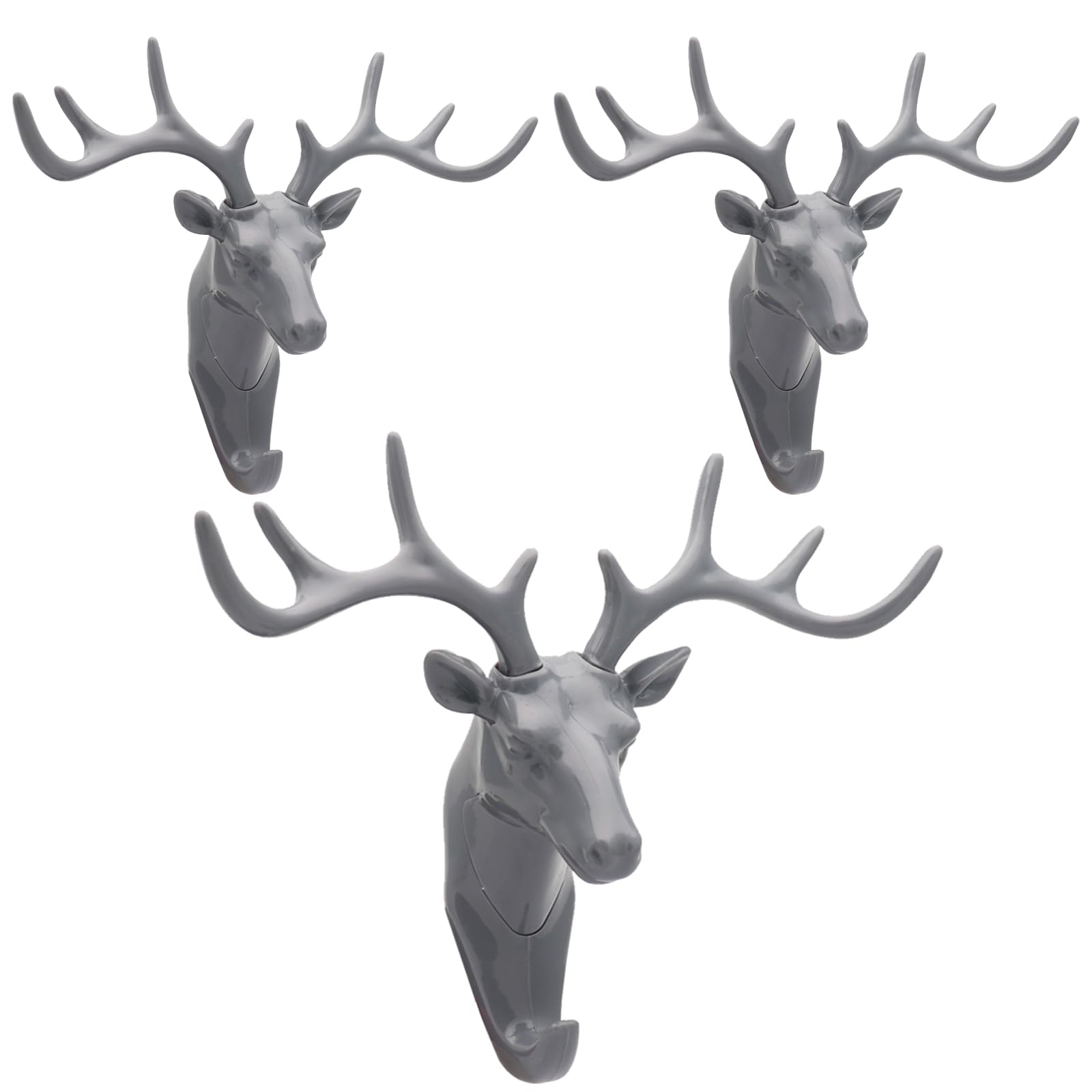 Cangder 3Pcs Deer Wall Hooks Antlers Plastic Wall Hooks/Hanger, Grey Animal Key Hat Holder Hanging for Home Wall Decoration