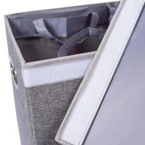 Double Laundry Hamper with Removable Lid and Two Removable Mesh Bags with Sturdy Construction in Elegant Gray Linen