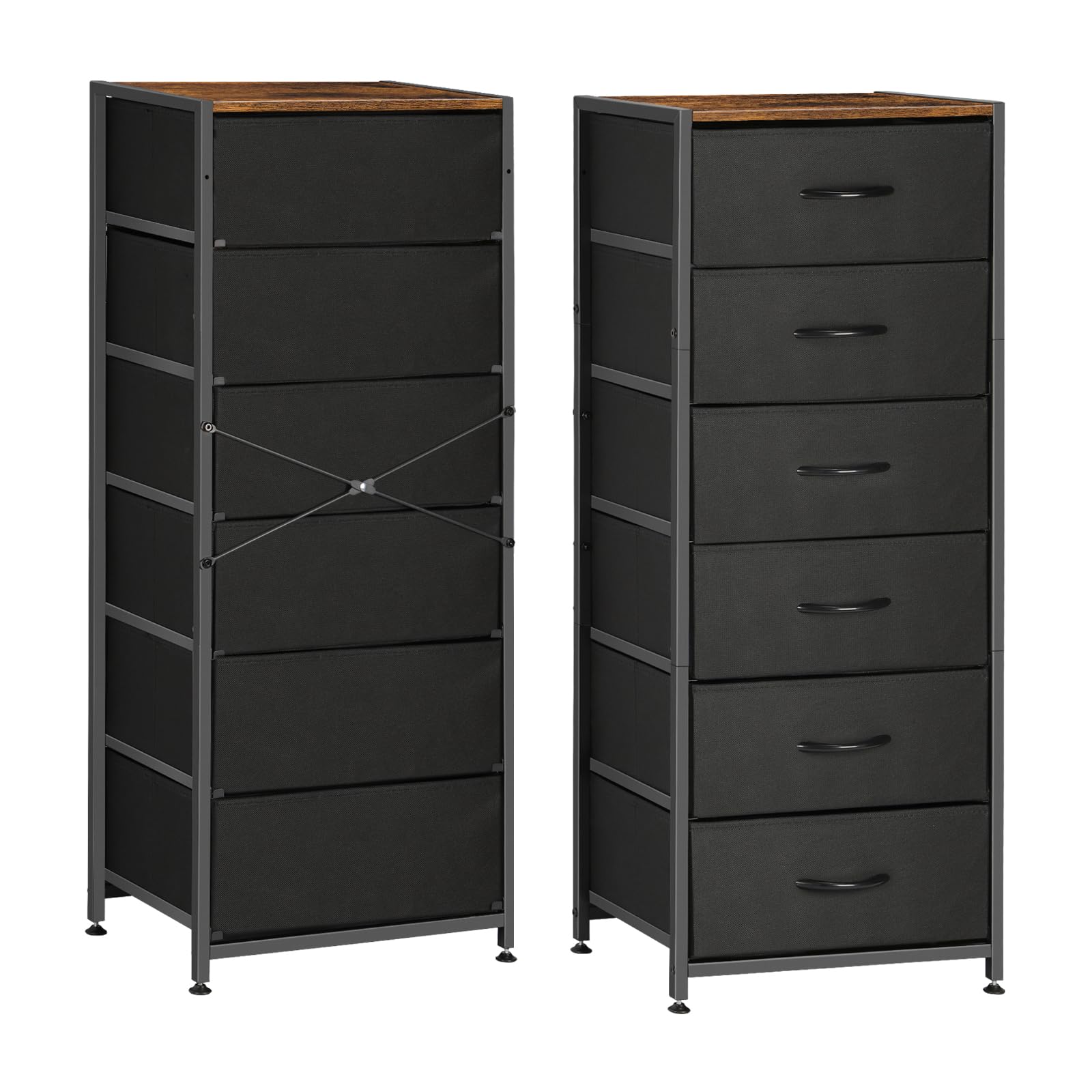 MOOACE Dresser for Bedroom, Black Tall Dresser with 6 Drawers, Fabric Storage Tower, Steel Frame and Wood Top, Storage Drawers Chest of Drawers for Bedroom, Hallway, Entryway