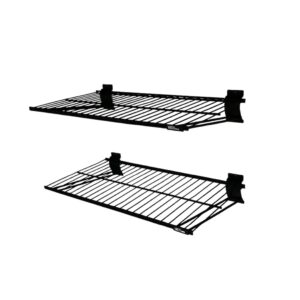 MIDO BROS. Slatwall Wire Metal Shelf Heavy Duty Adjustable Steel Slat Wall Mount Shelves for Garage Storage & Retail Display (24" x 12") Pack of 2 (Black)