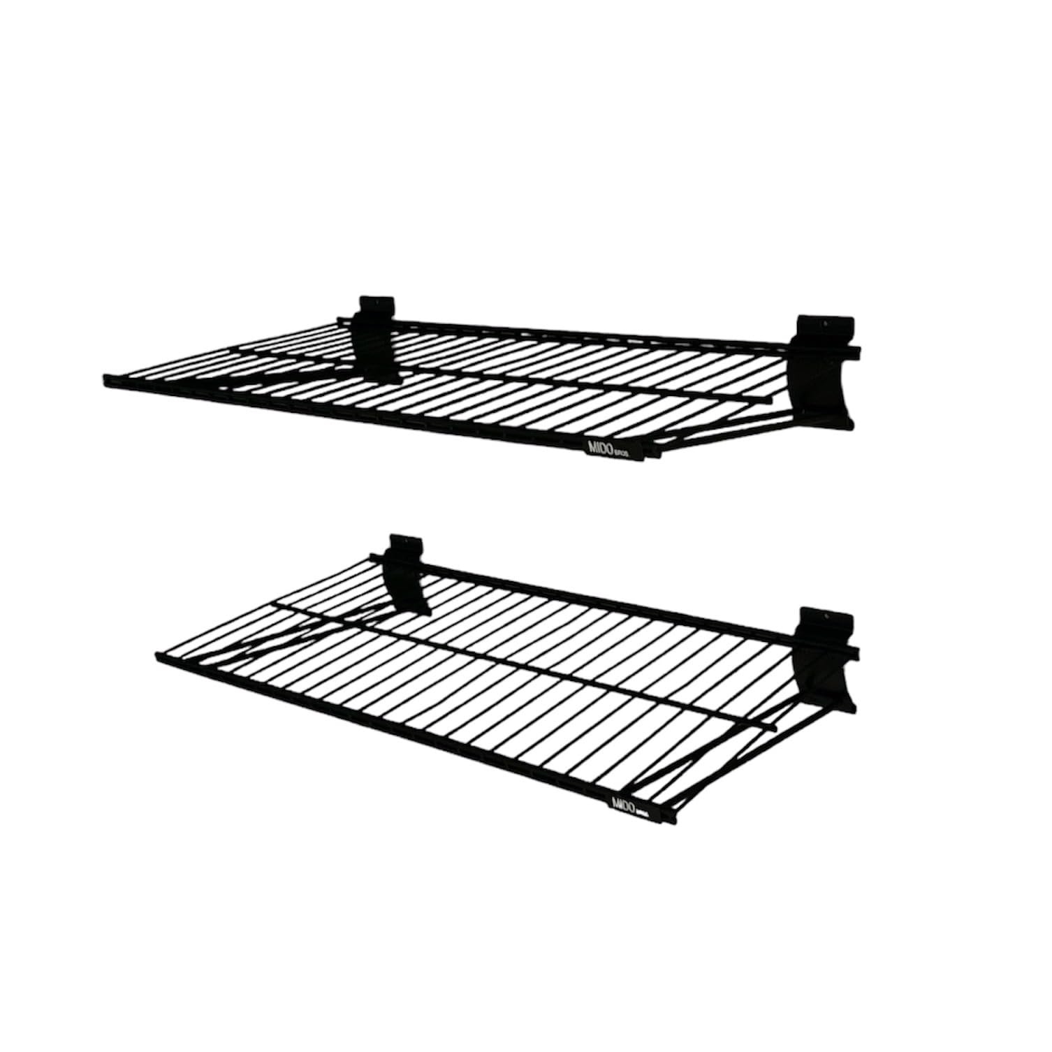 MIDO BROS. Slatwall Wire Metal Shelf Heavy Duty Adjustable Steel Slat Wall Mount Shelves for Garage Storage & Retail Display (24" x 12") Pack of 2 (Black)