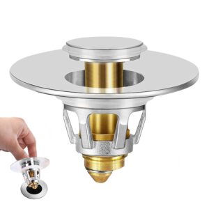 omruciy universal bathroom sink stopper - upgraded pop up sink drain strainer, fits 1.1-1.5 inch u.s. standard drain holes - anti-clogging filter with sink hair catcher - pure brass sink drain stopper