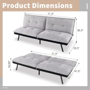 IULULU Futon Sofa Bed Modern Convertible Armless Sleeper Couch Daybed for Studio, Apartment, Office, Small Space, Compact Living Room, Grey