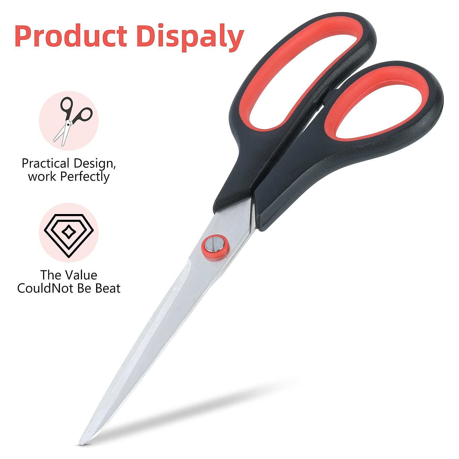 Scissors All Purpose for Office Heavy Duty, 8" Scissors Bulk Pack of 12 for Home Craft Sewing Fabric Supplies, High/Middle School Student Teacher Scissor,Right/Left Handed