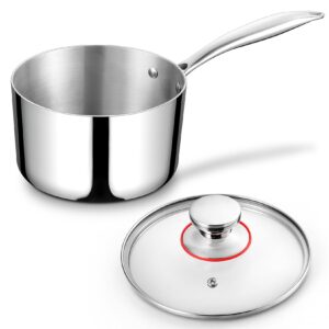 3-quart tri-ply saucepan with lid, joyfair 18/10 stainless steel sauce pot with heatproof handle, induction cookware for cooking boiling stewing, suitable for all cooktops (gas, electric & ceramic)