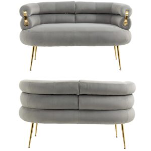 Dolonm Velvet Loveseat Sofa, Modern Small Loveseat, Settee Loveseat with Gold Legs, 2 Seater Couch for Bedroom, 50 Inch Comfy Sofa for Living Room, Apartments, Gray