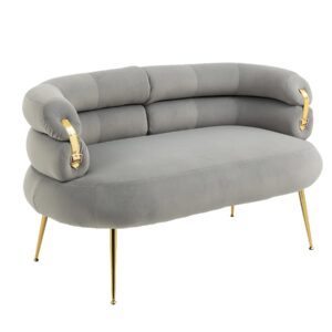 dolonm velvet loveseat sofa, modern small loveseat, settee loveseat with gold legs, 2 seater couch for bedroom, 50 inch comfy sofa for living room, apartments, gray