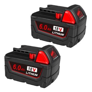 pzszok 2 pack 6.0ah 18v lithium battery replacement for milwaukee m-18 battery compatible with milwaukee 18v battery tools and charger 48-11-1850 48-11-1852 48-11-1840 48-11-1815