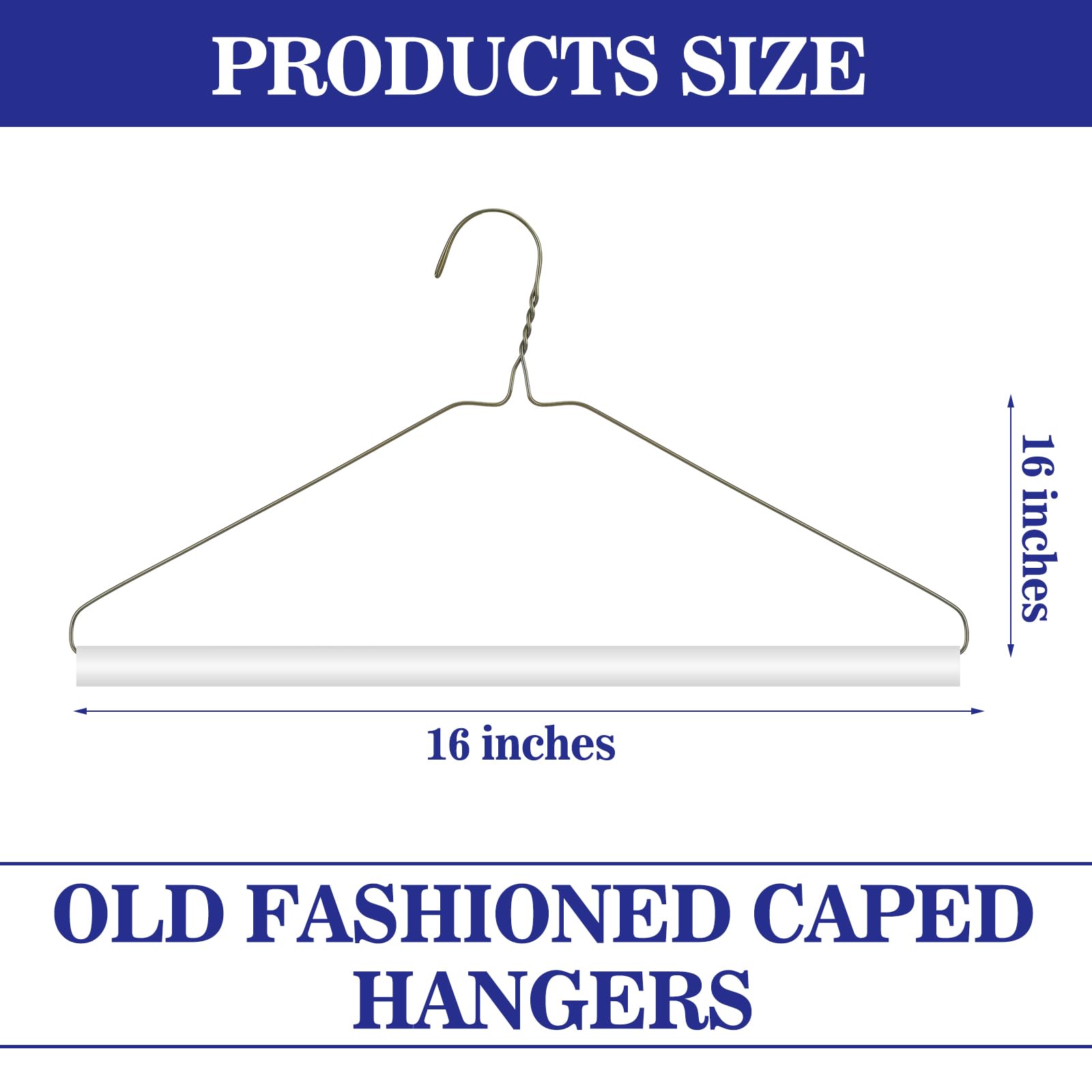 Yuntau 50 Pcs Wire Hangers Bulk Dry Cleaner Hangers with Tubs 16" Caped Clothing Hangers Suit Hangers Strut Hangers for Dry Cleaners or Home(Gold)