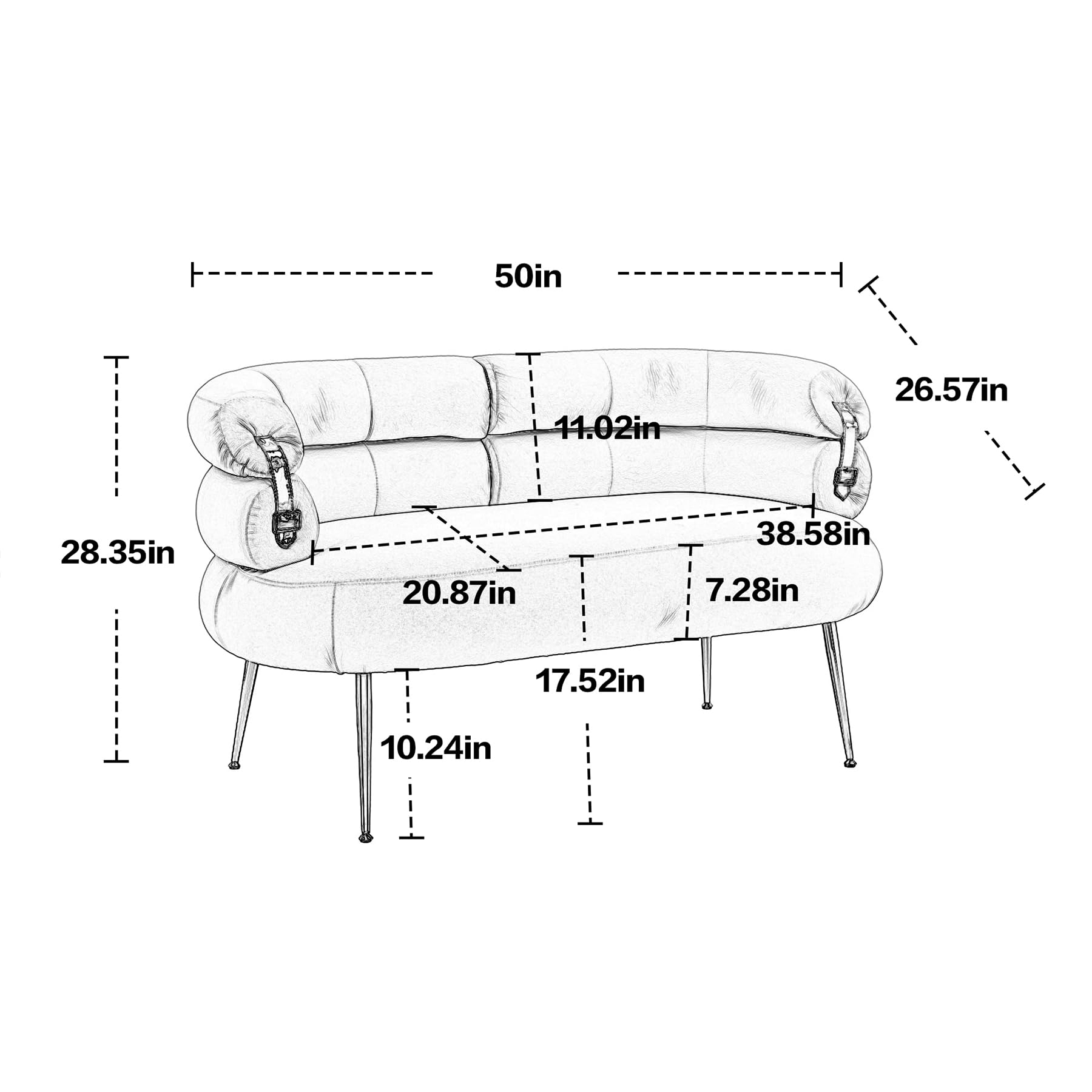 Dolonm Velvet Loveseat Sofa, Modern Small Loveseat, Settee Loveseat with Gold Legs, 2 Seater Couch for Bedroom, 50 Inch Comfy Sofa for Living Room, Apartments, Gray