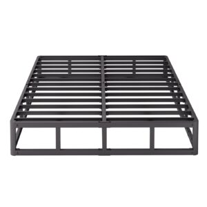 bednowitz full bed frame low to ground, 7 inch high profile metal box spring with fabric cover set, heavy duty noise-free mattress foundation, easy assembly