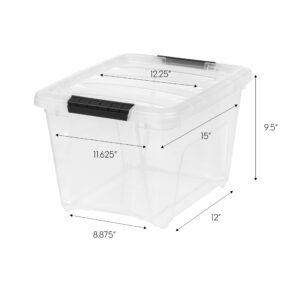 IRIS USA 19 Qt Stackable Plastic Storage Bins with Lids, 4 Pack - BPA-Free, Made in USA - See-Through Organizing Solution, Latches, Durable Nestable Containers, Secure Pull Handle - Clear