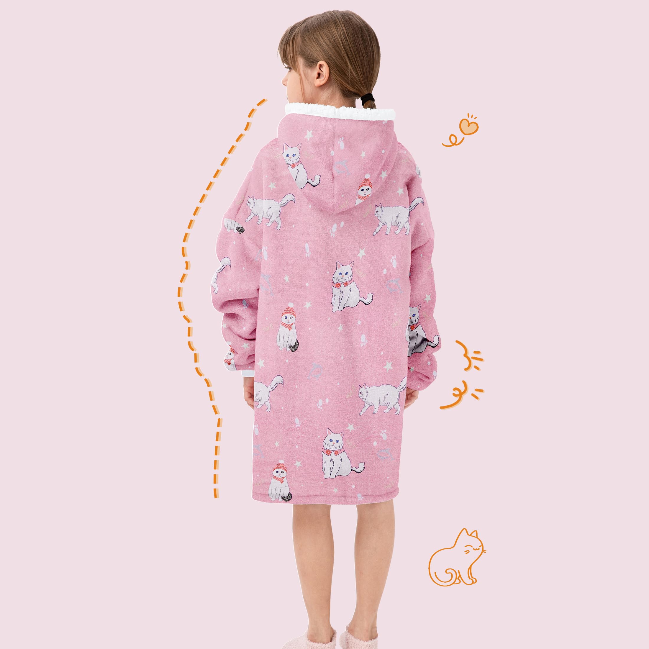 American Trends Wearable Blanket for Kids Gifts Blanket Hoodie for Kids Cozy Warm Oversized Blanket Sweatshirt Gift for Girls and Boys Persian cat