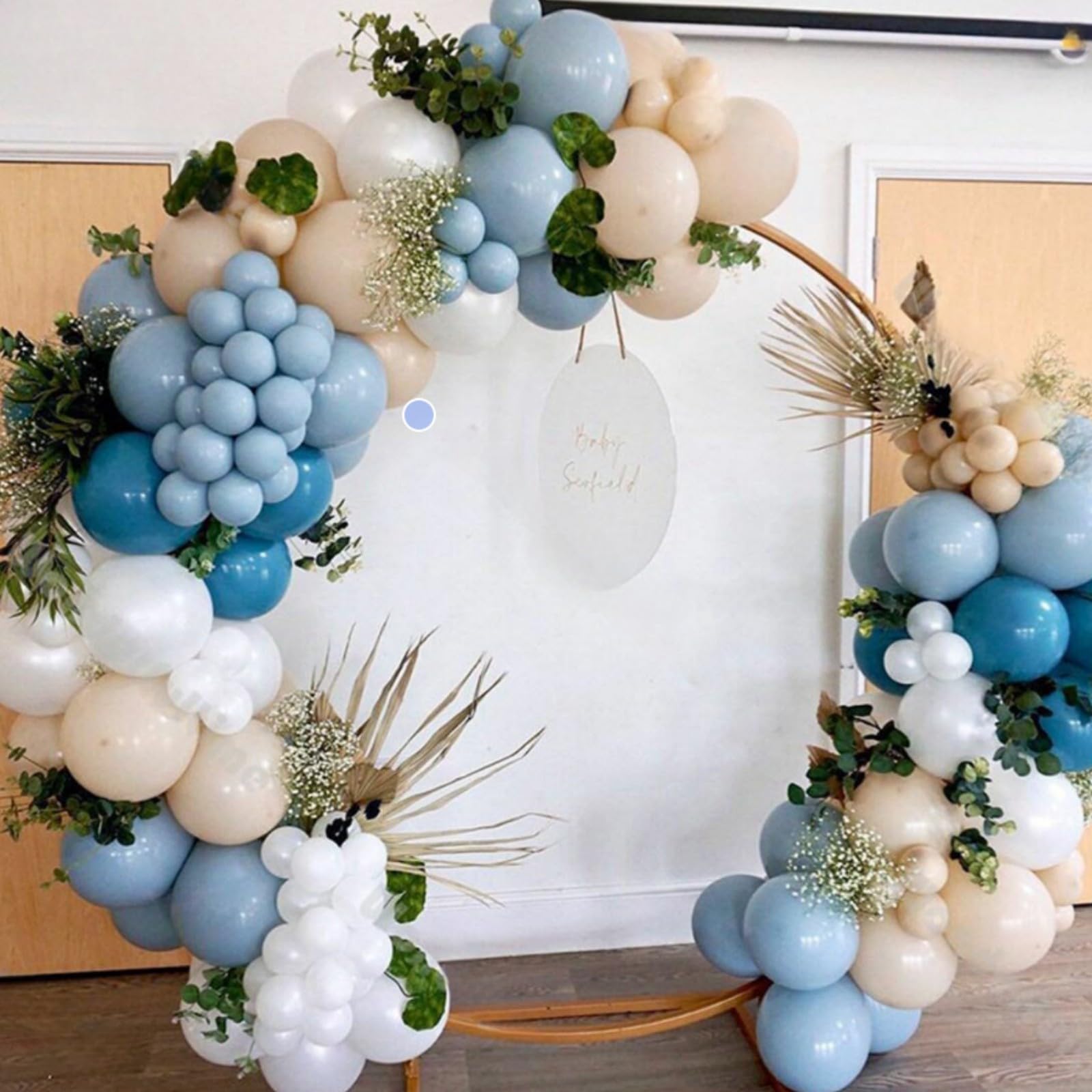 Dusty Blue Balloon Garland Kit - 125pcs Blue Balloon Arch kit with Dusty Blue, Baby Blue, Sand White, White Balloons - Perfect for Baby Shower Wedding Boy Birthday Decoration