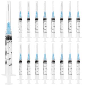 24 pack disposable 2.5 ml syringes with needle 23g 1”, sterile luer lock syringe individually packaged, smooth and accurate dispensing for labs, liquid measuring, oil