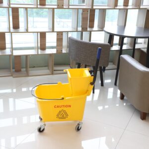 Midoneat Commercial Mop Bucket with Side Press Wringer on Wheels, 35Qt,Yellow Including One Commercial Mop