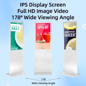 QIXZOCV 43 Inch Digital Signage Touchscreen Kiosk LCD Screen Indoor Floor Standing Advertising Display Totem Interactive Monitor Android System with Auto Media Player-White