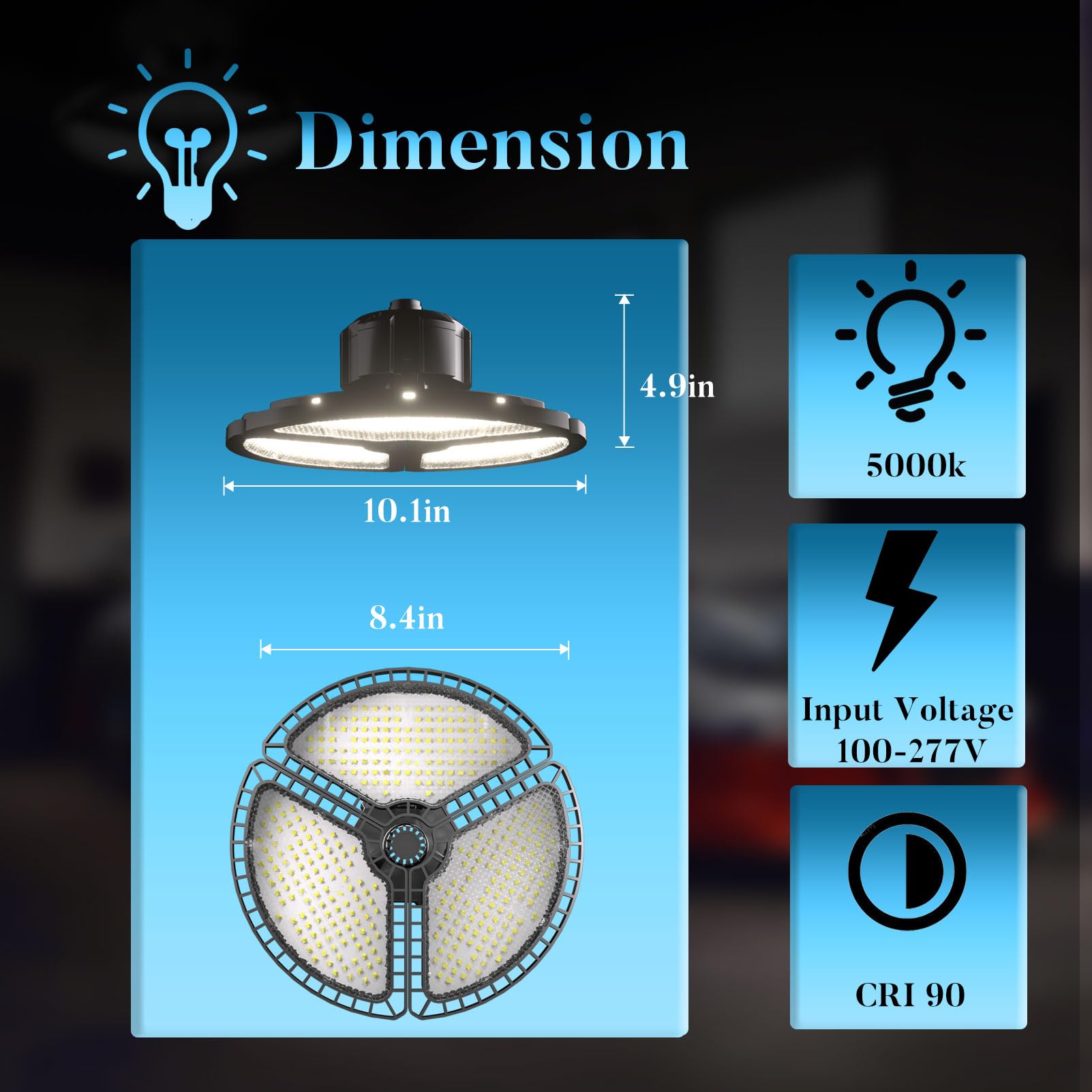 Lightdot E26 LED Garage Low Bay Lights, Large Area Global Lighting, Deformable 3 Panels 100W 18000LM E26/E27 Triple Glow, 5000K LED High Bay Shop Light for Basement Workshop Warehouse-2PACK