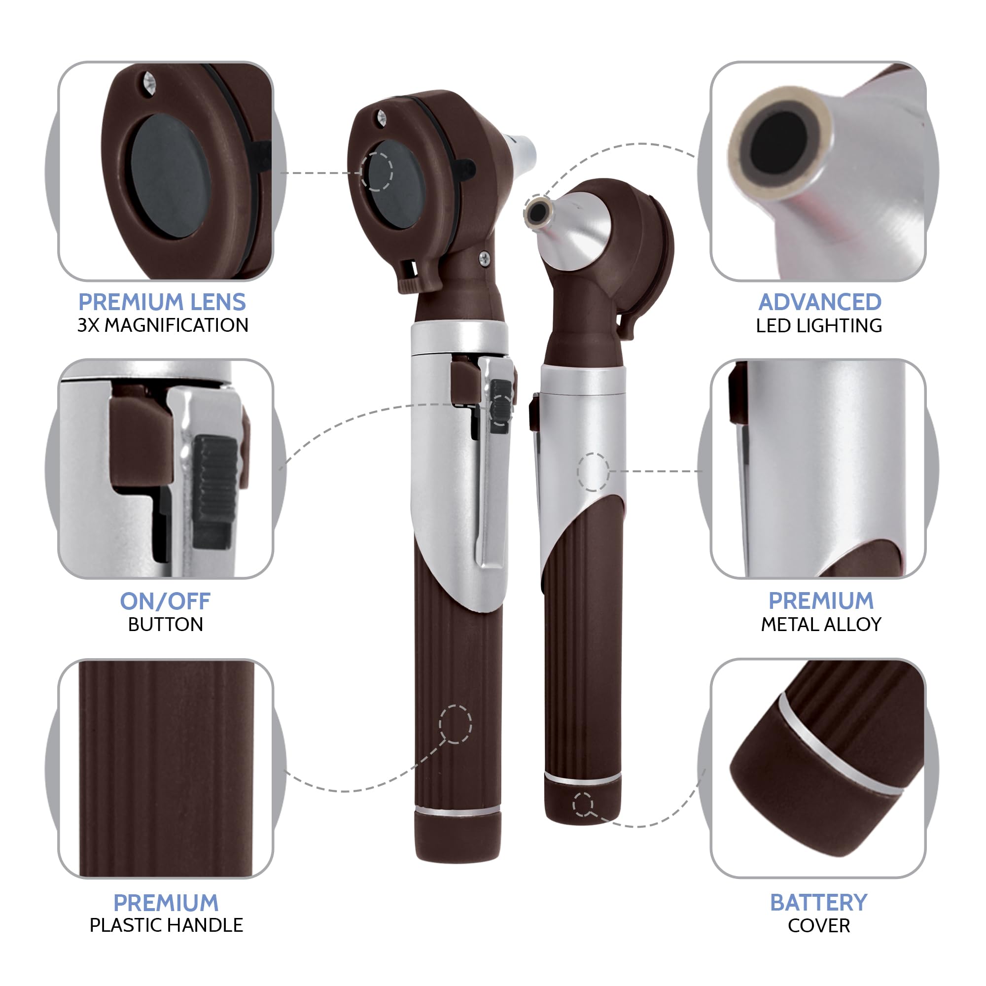 Zniry Fiber Optic Mini Otoscope - Ear Scope with Light, Ear Infection Detector (Chocolate Color) Reguler